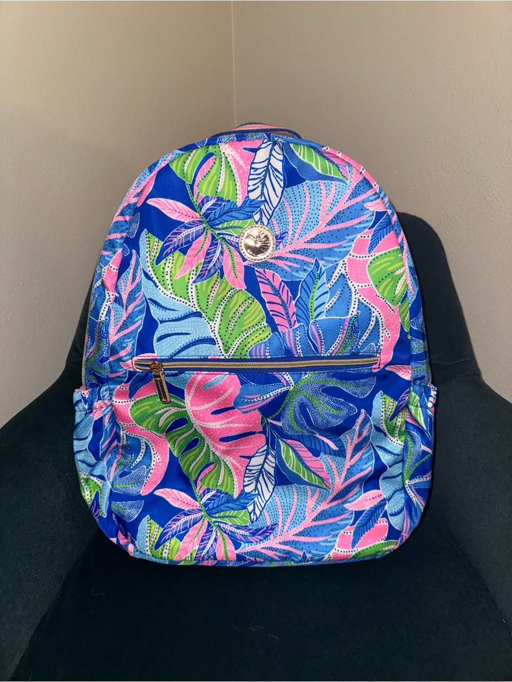 Tropical Leaf Print Women's Backpack - Blue/Pink